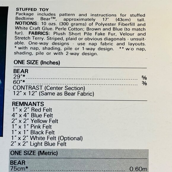 1980s Bedtime Care Bear Sewing Pattern Butterick 6226 Cut and Complete Moon Star - Picture 6 of 7